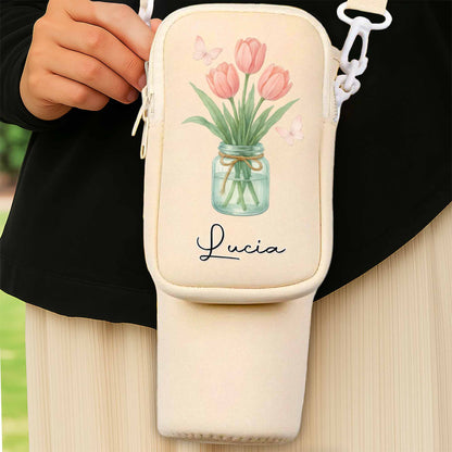 Flowers In A Mason Jar With Butterflies - Personalized Custom Water Bottle Carrier Bag - GDT325_BCB