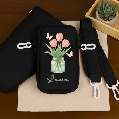 Flowers In A Mason Jar With Butterflies - Personalized Custom Water Bottle Carrier Bag - GDT325_BCB