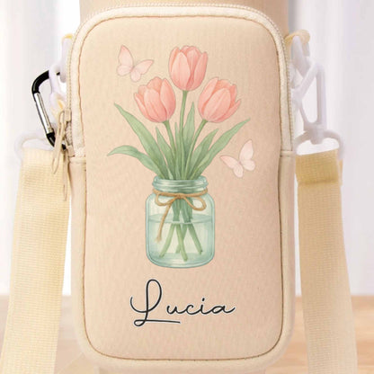 Flowers In A Mason Jar With Butterflies - Personalized Custom Water Bottle Carrier Bag - GDT325_BCB