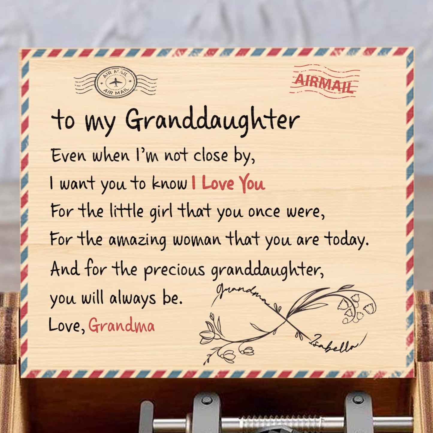 To My Granddaughter, A Timeless Love Note - Custom Music Box With "You Are My Sunshine" Tune - GDT342_MZB
