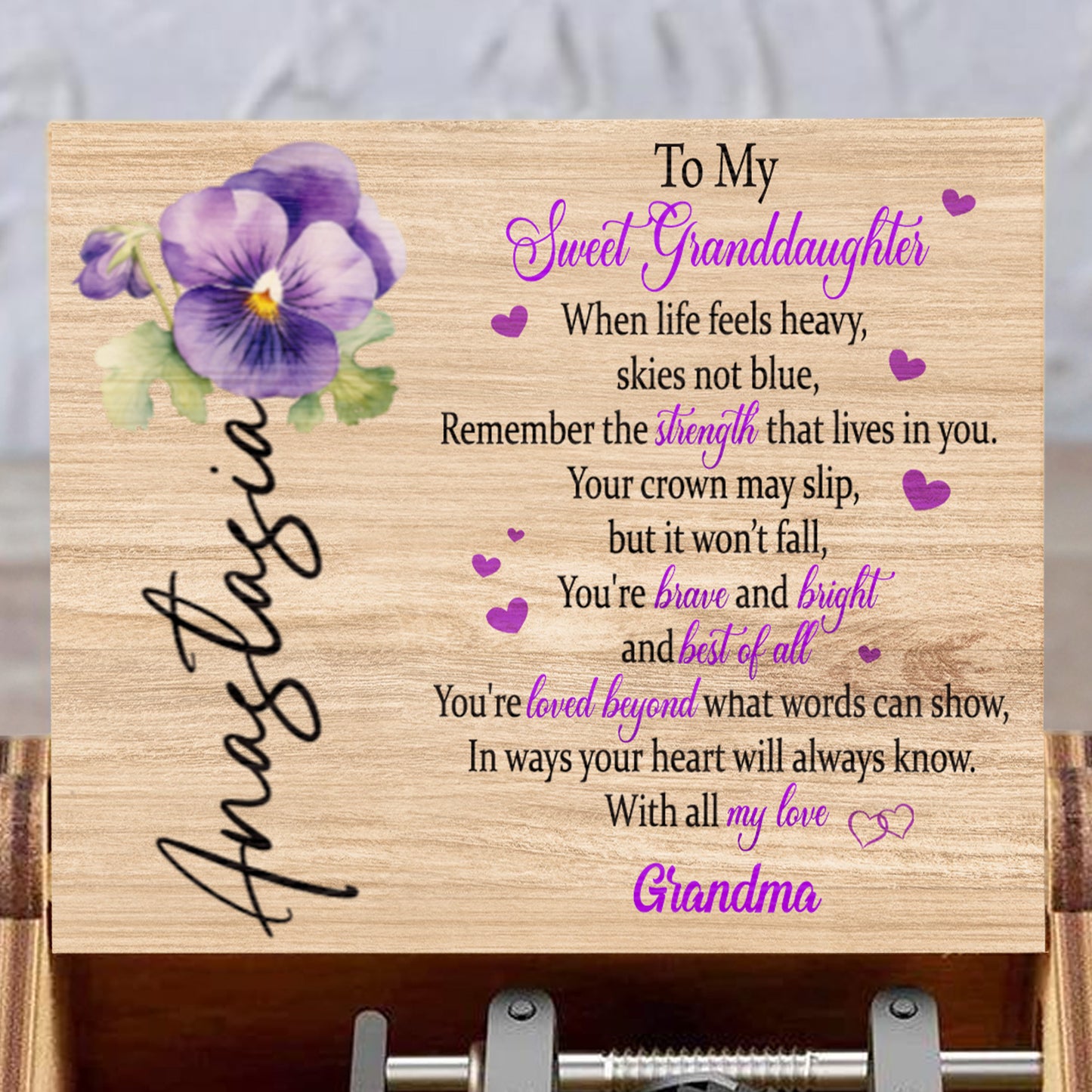 To My Sweet Granddaughter, Flowers And Hearts Design