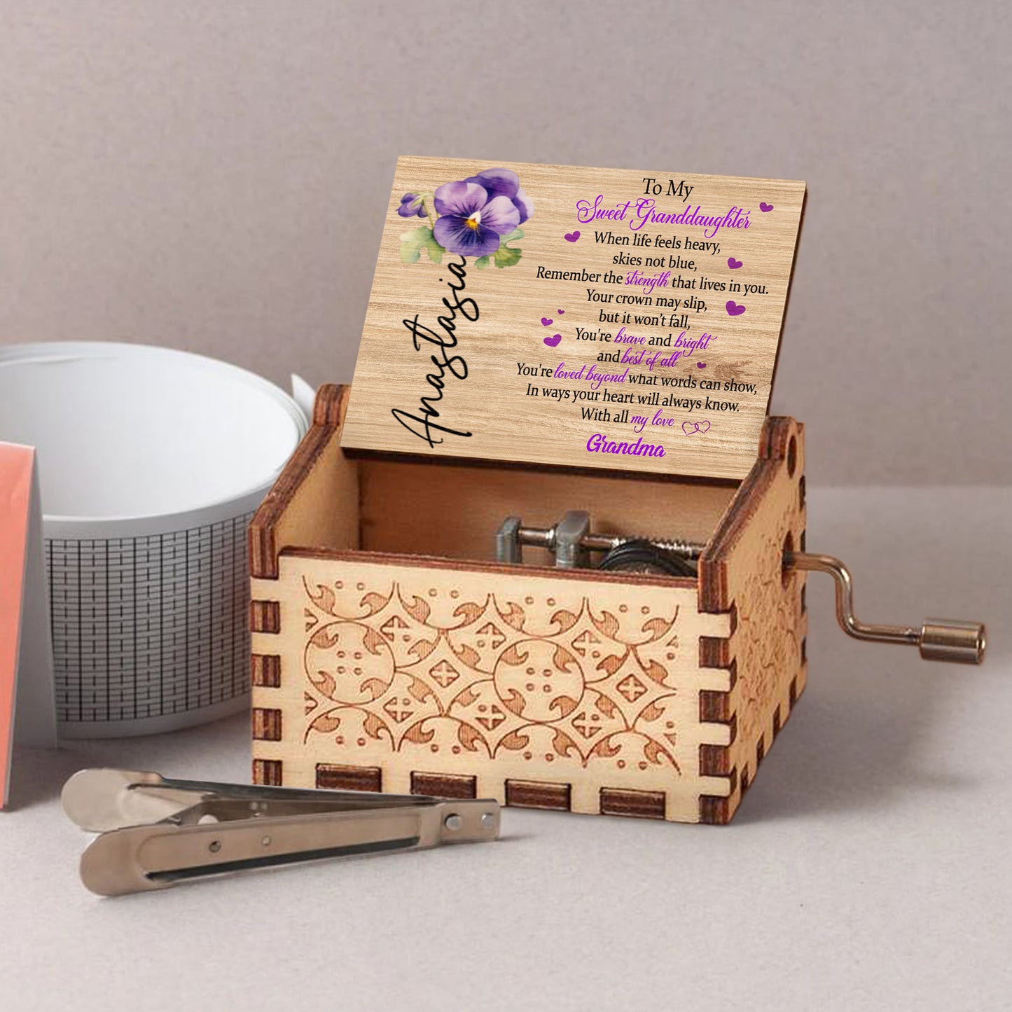 To My Sweet Granddaughter, Flowers And Hearts Design