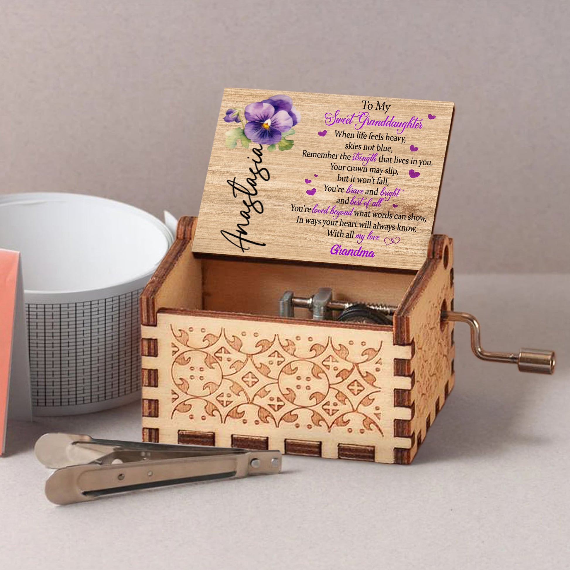 To My Sweet Granddaughter, Flowers And Hearts Design