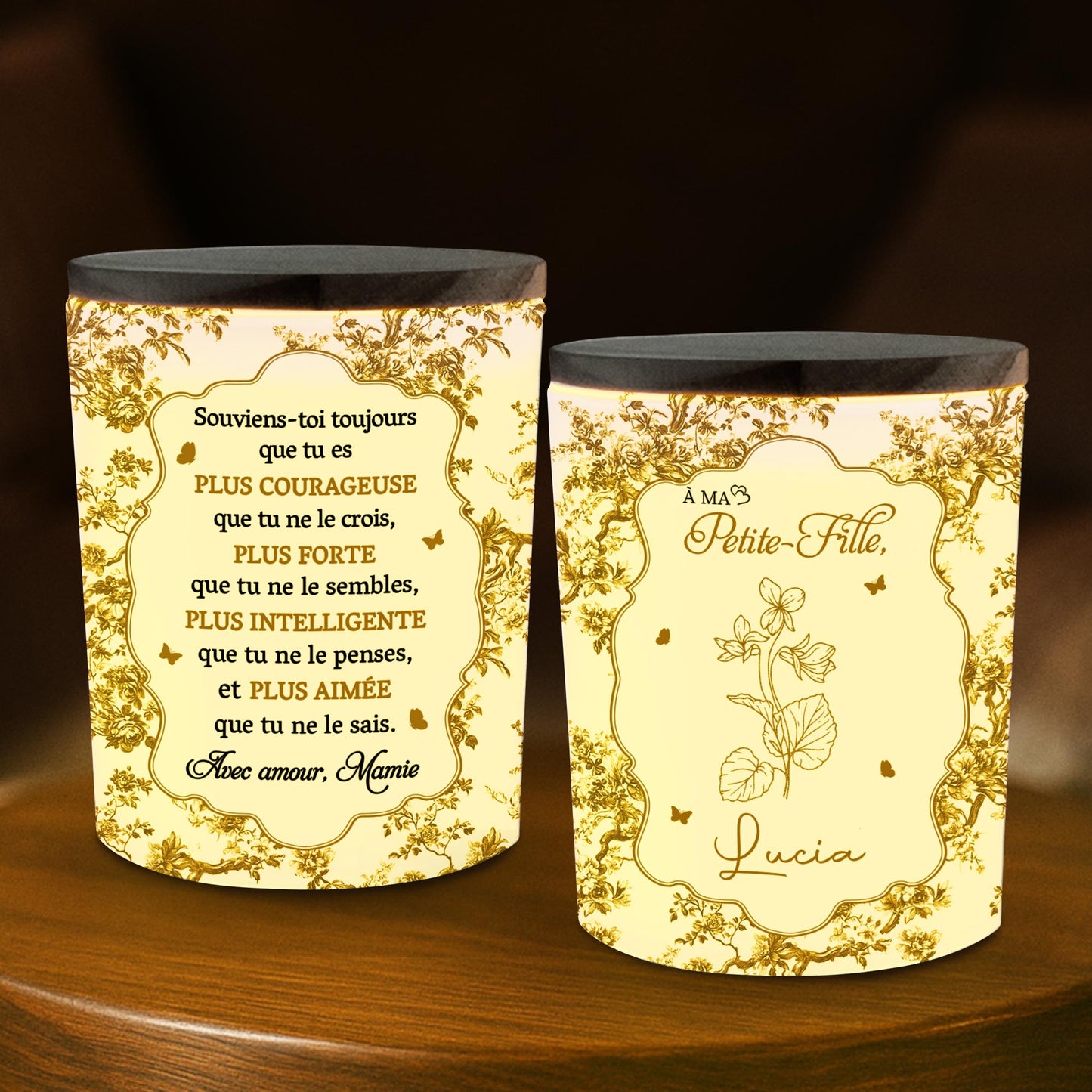 Recuerda siempre que eres más valiente, diseño de flores - Tarro de cristal personalizado con LED - GDT347_LEJAR