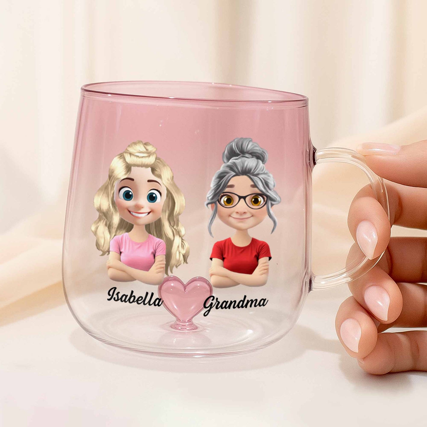 To My Granddaughter, Enjoy The Ride, Pink Glass Mug With Heart - Personalized Custom Pink Gradient Glass Mug - GDT348_PIMUG