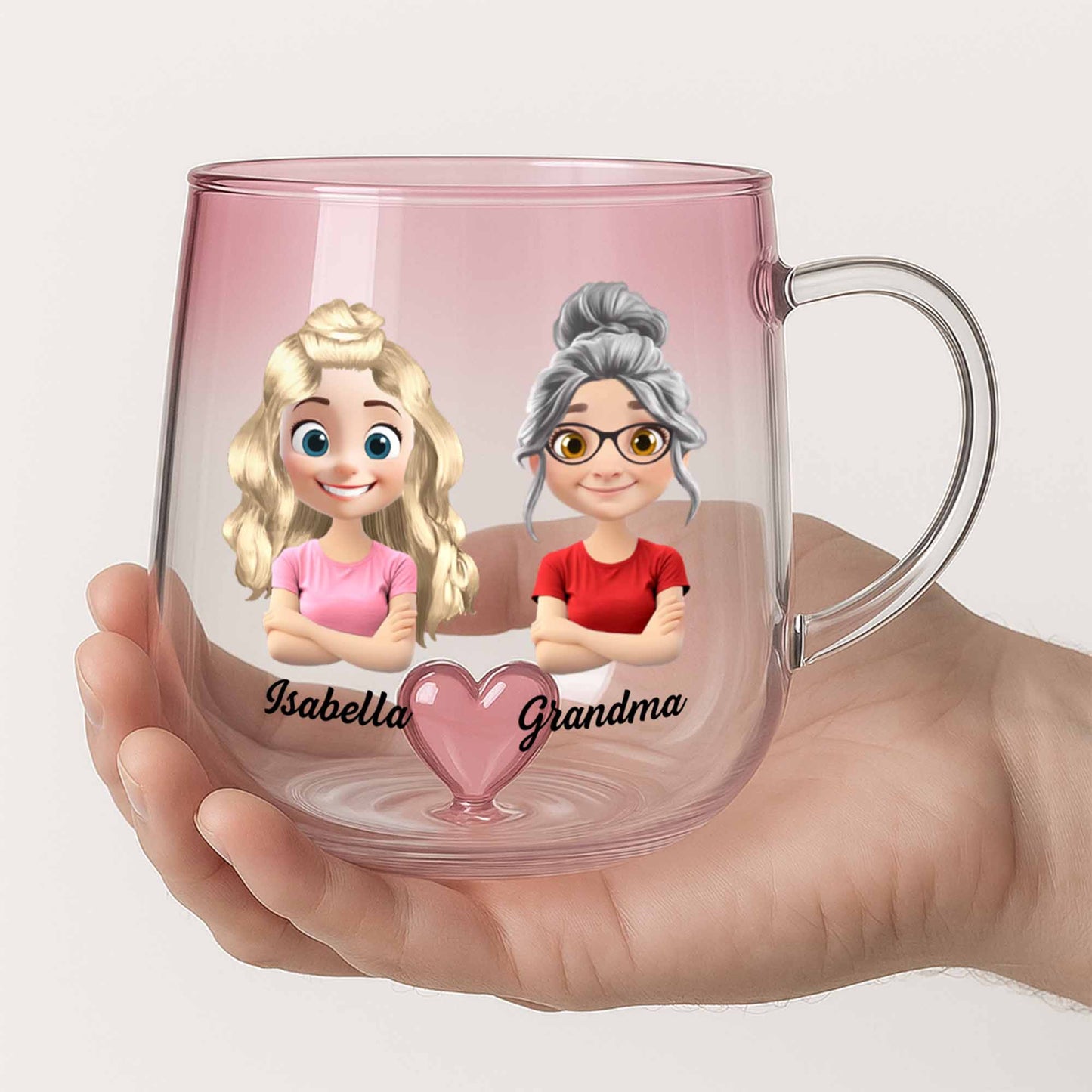 To My Granddaughter, Enjoy The Ride, Pink Glass Mug With Heart - Personalized Custom Pink Gradient Glass Mug - GDT348_PIMUG