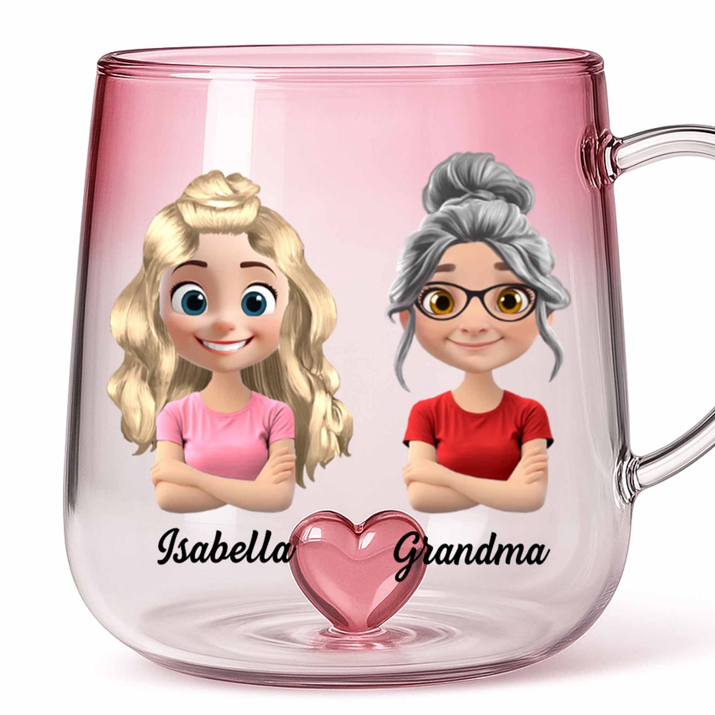 To My Granddaughter, Enjoy The Ride, Pink Glass Mug With Heart - Personalized Custom Pink Gradient Glass Mug - GDT348_PIMUG