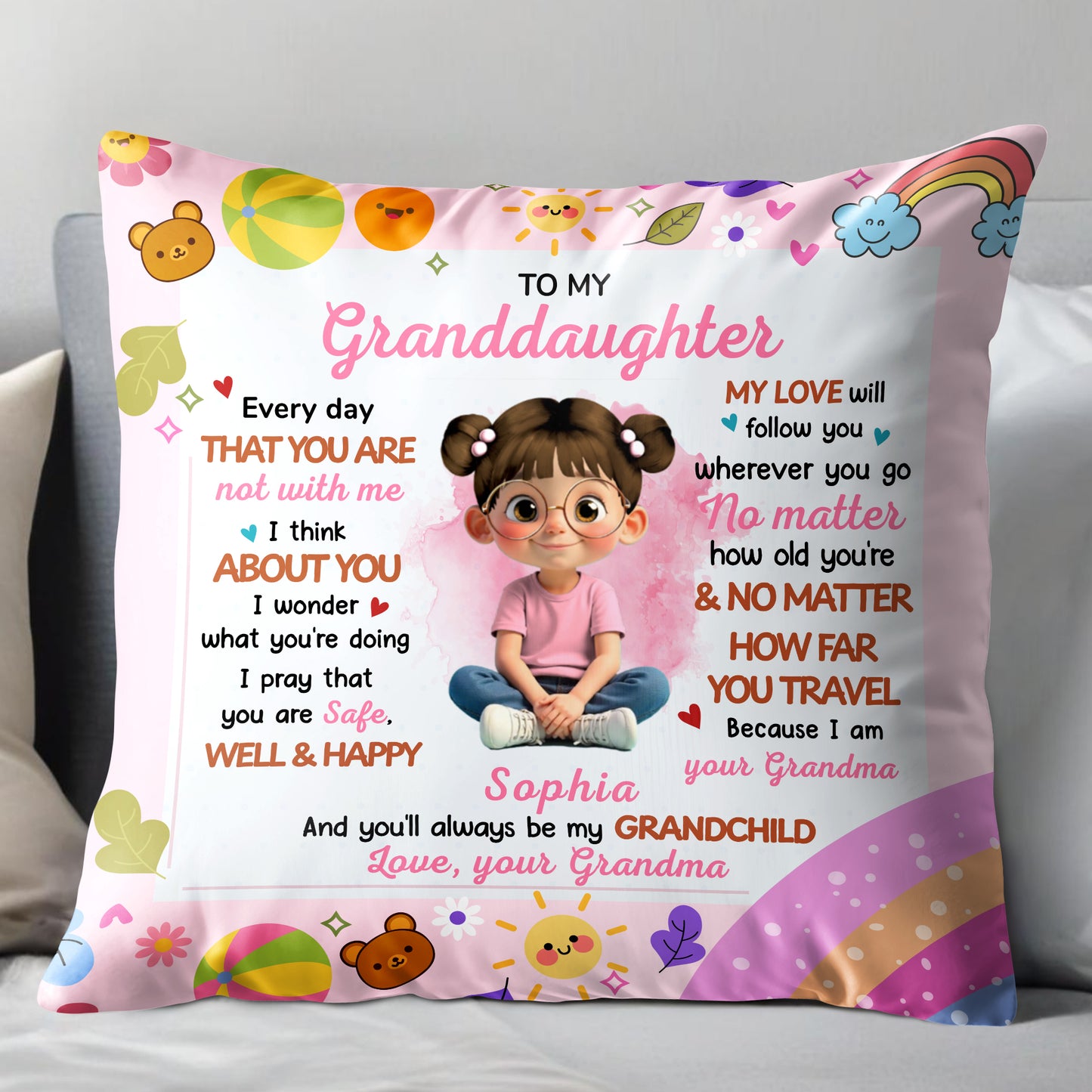 To My Granddaughter, Love Follows You, Cartoon Girl Design