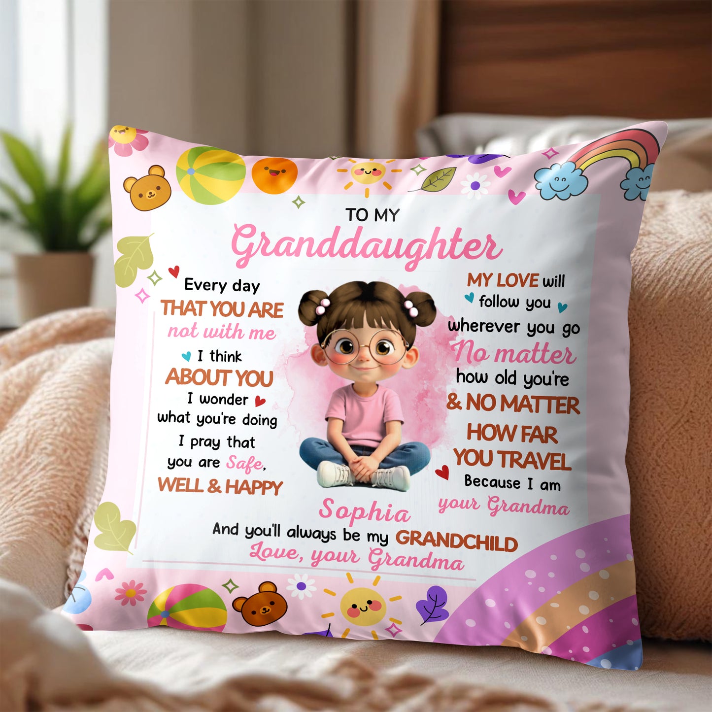 To My Granddaughter, Love Follows You, Cartoon Girl Design