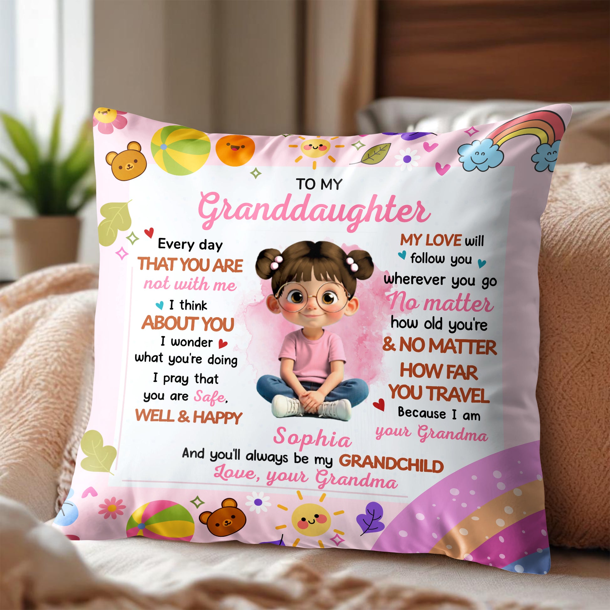 To My Granddaughter, Love Follows You, Cartoon Girl Design