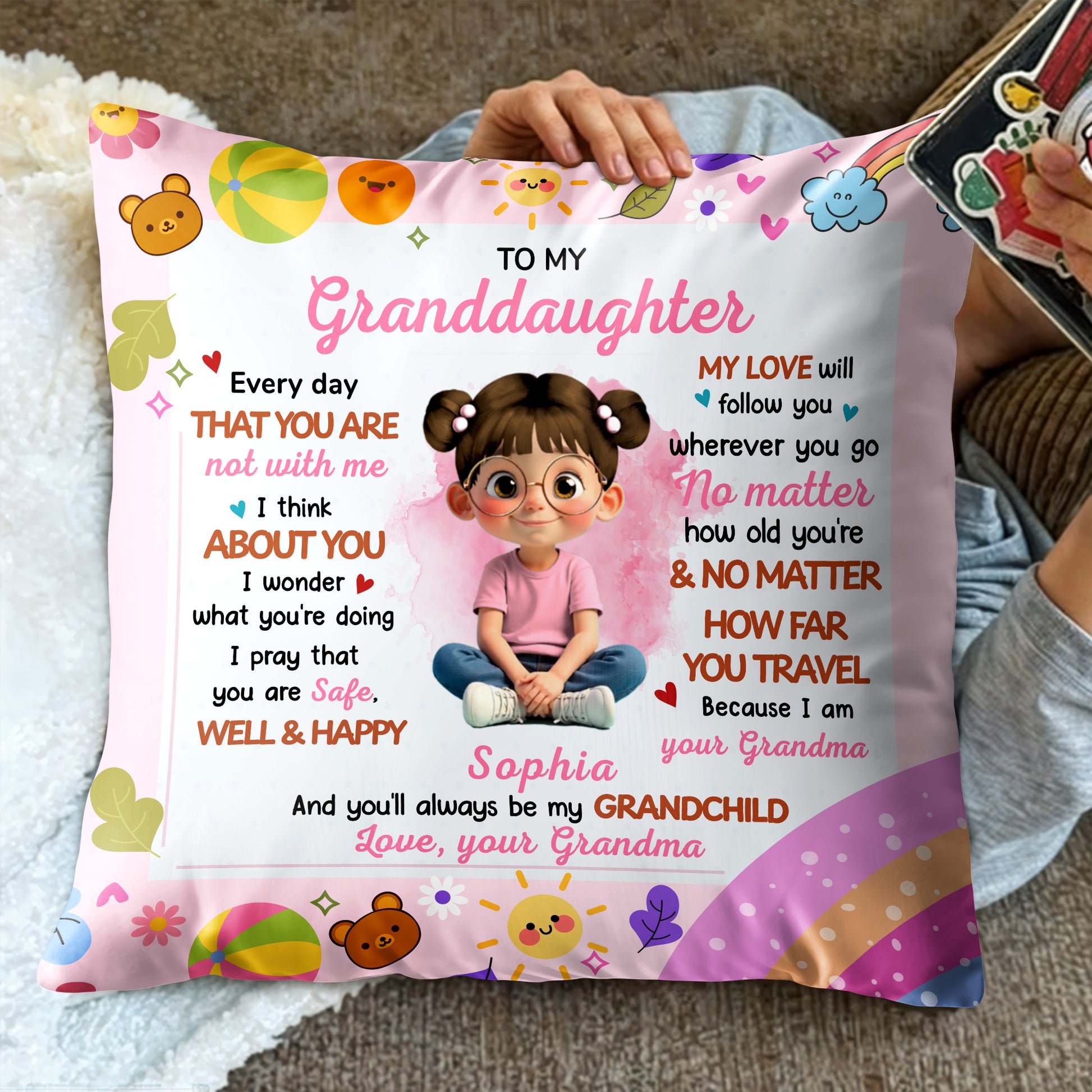 To My Granddaughter, Love Follows You, Cartoon Girl Design