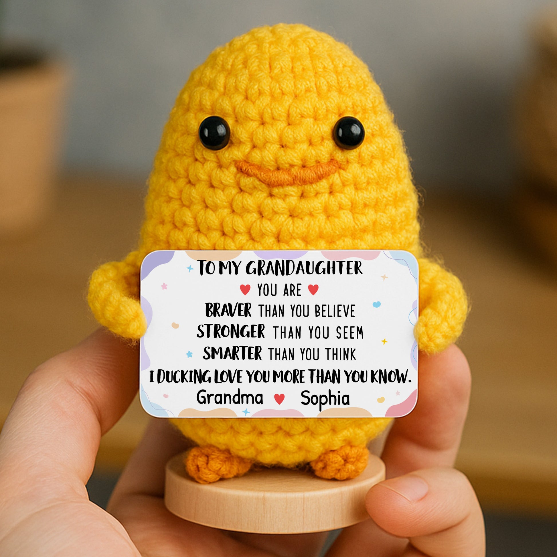 To My Granddaughter, Braver, Stronger, Smarter Crochet Duck
