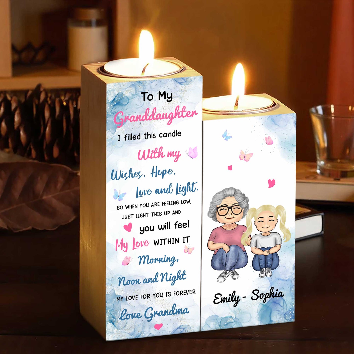 Love Grandma, Candle With Wishes And Light