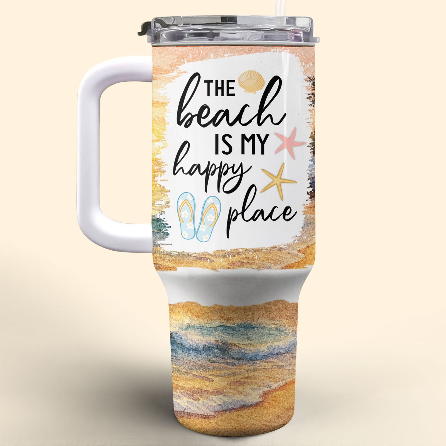 The Beach Is My Happy Place With Shells And Starfish