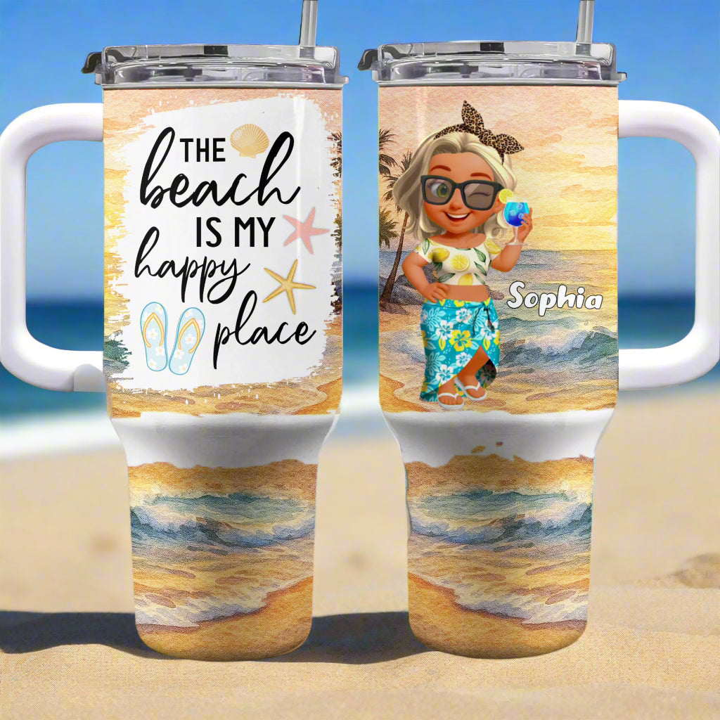 The Beach Is My Happy Place With Shells And Starfish - Personalized 40oz Tumbler With Straw - GDT356_TBS