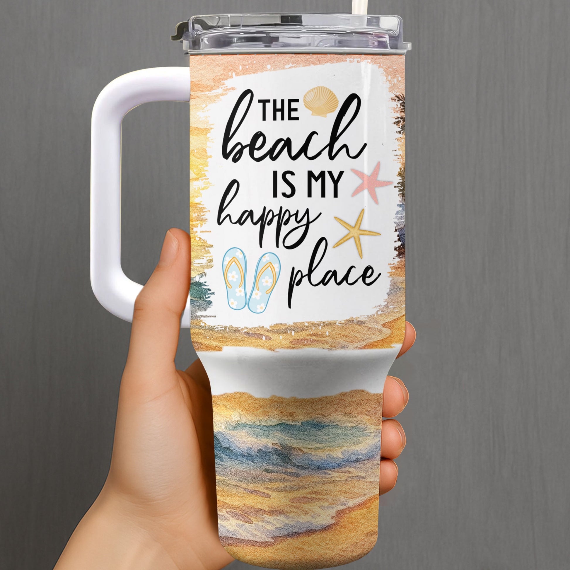 The Beach Is My Happy Place With Shells And Starfish