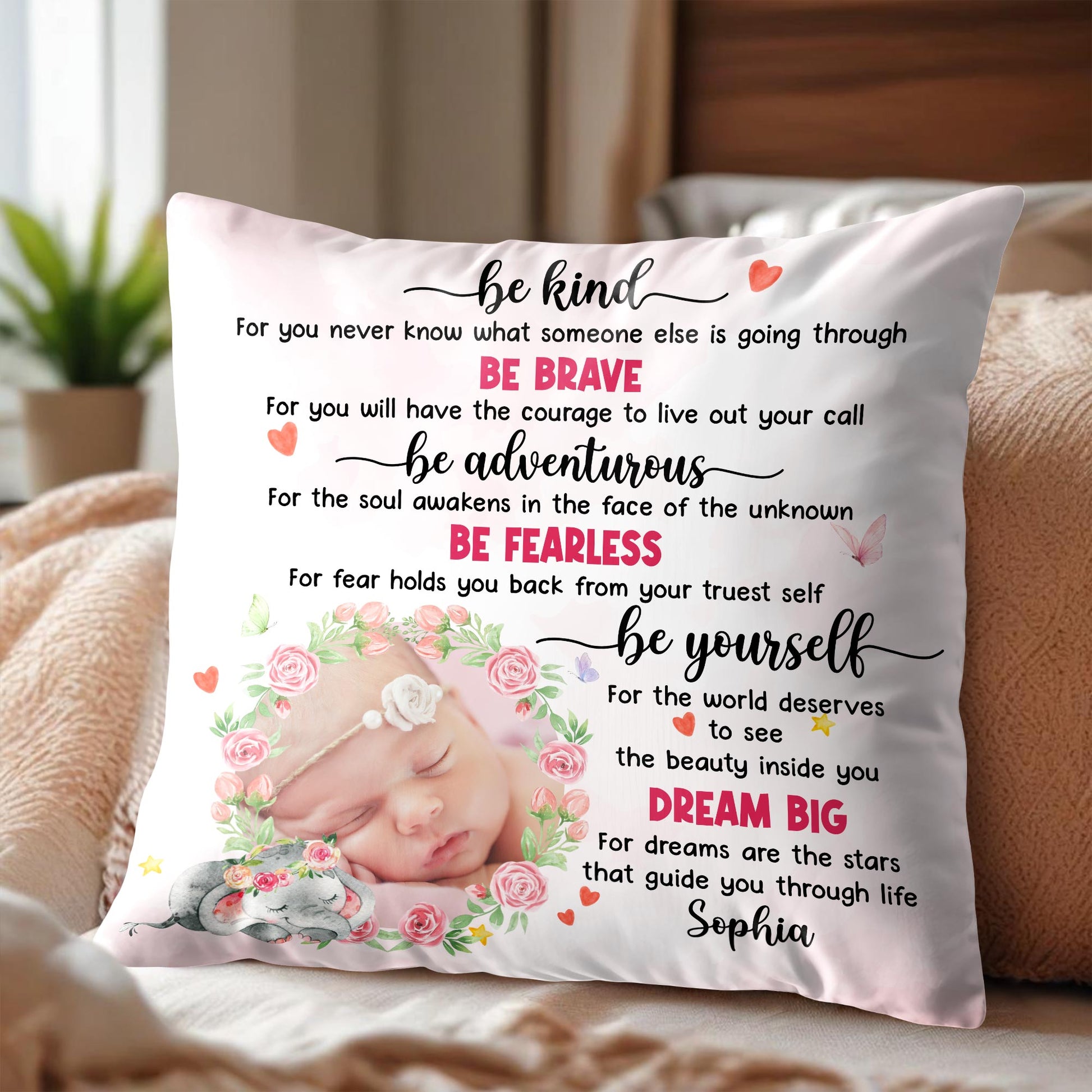 Be Kind Be Brave Dream Big Baby and Elephant Design