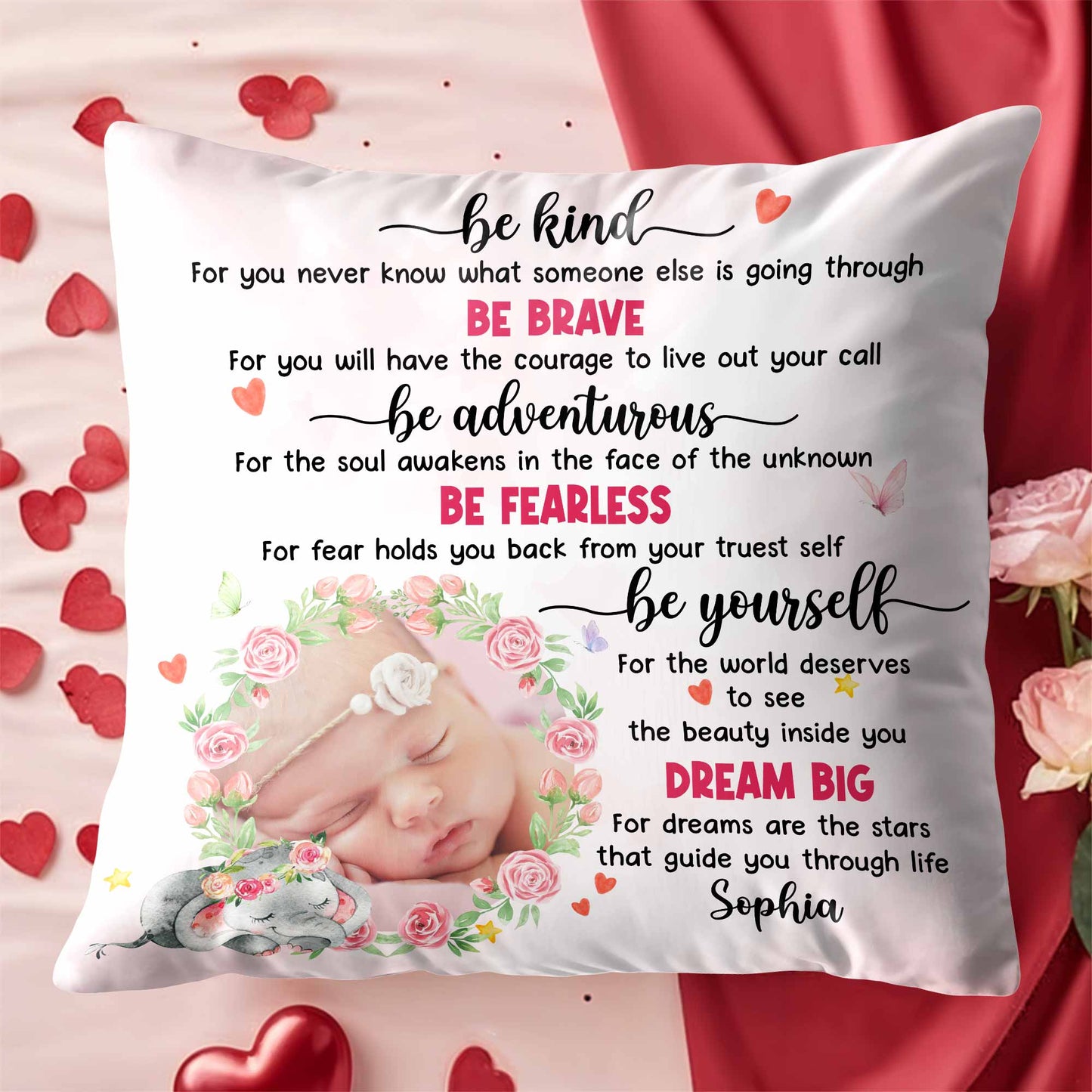 Be Kind Be Brave Dream Big Baby and Elephant Design