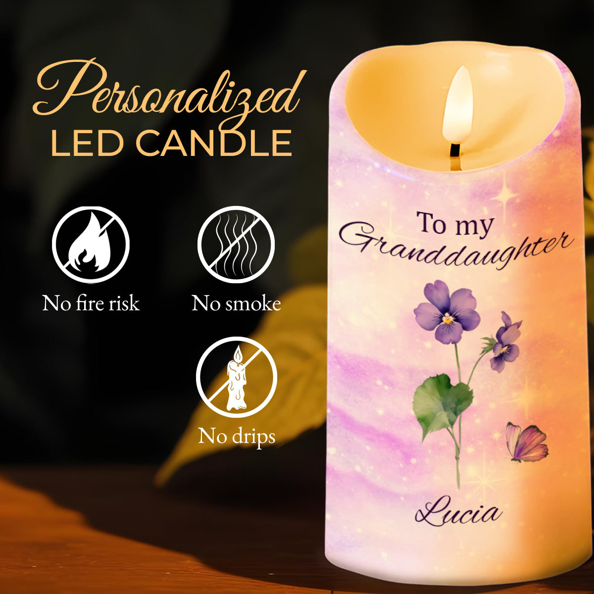 Para mi nieta: Sigue tus sueños con flores y mariposas - Vela LED personalizada - GDT362_LECA