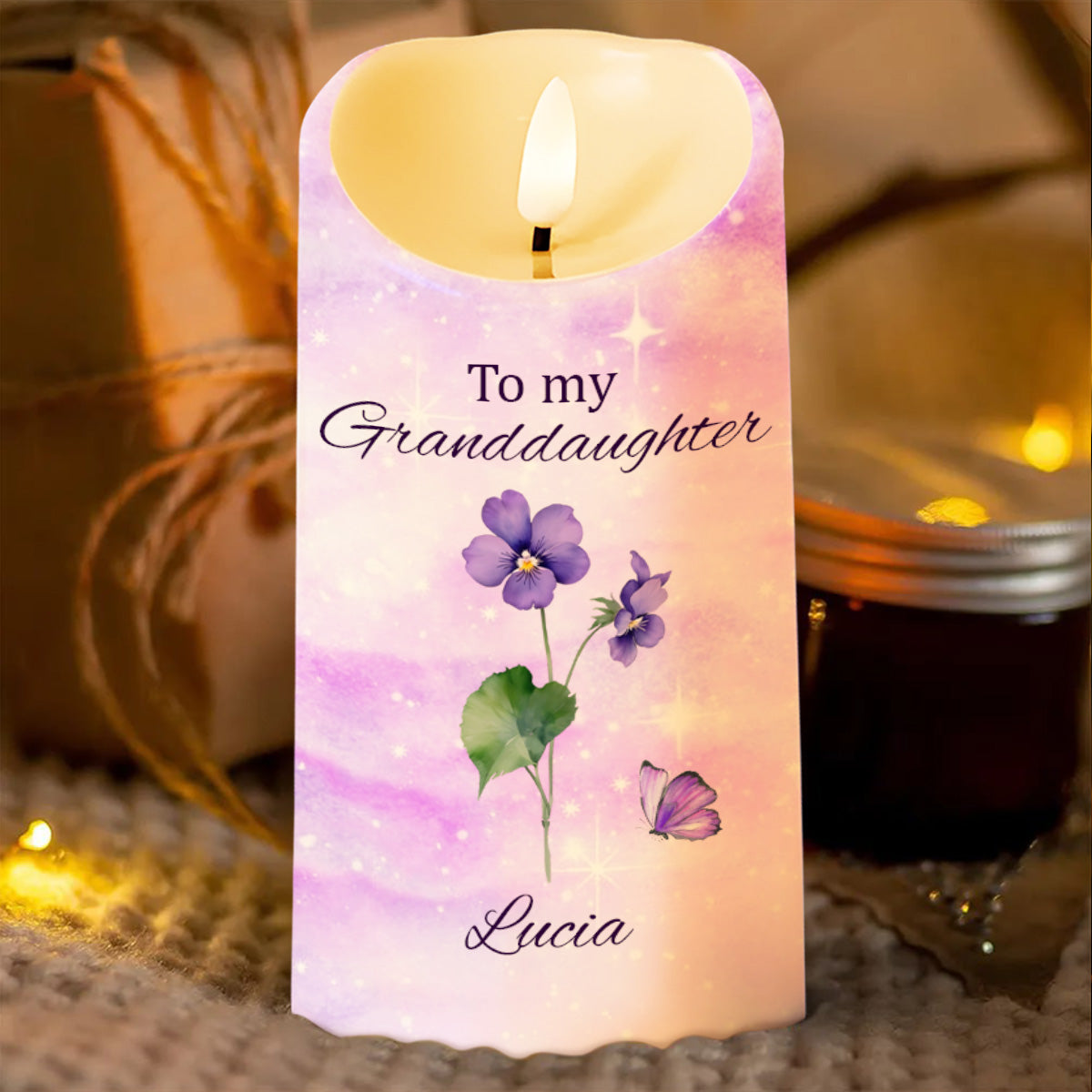Para mi nieta: Sigue tus sueños con flores y mariposas - Vela LED personalizada - GDT362_LECA