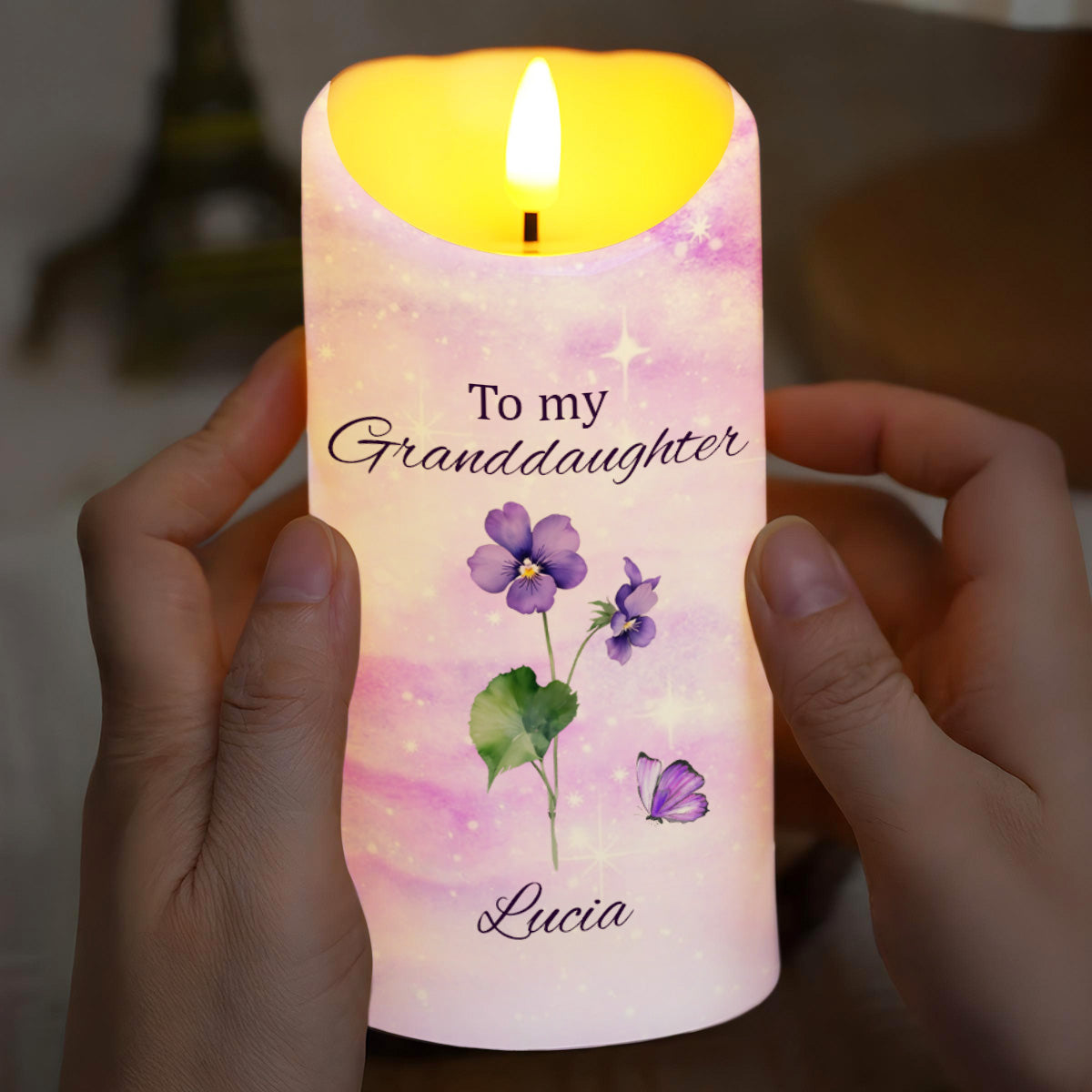 Para mi nieta: Sigue tus sueños con flores y mariposas - Vela LED personalizada - GDT362_LECA