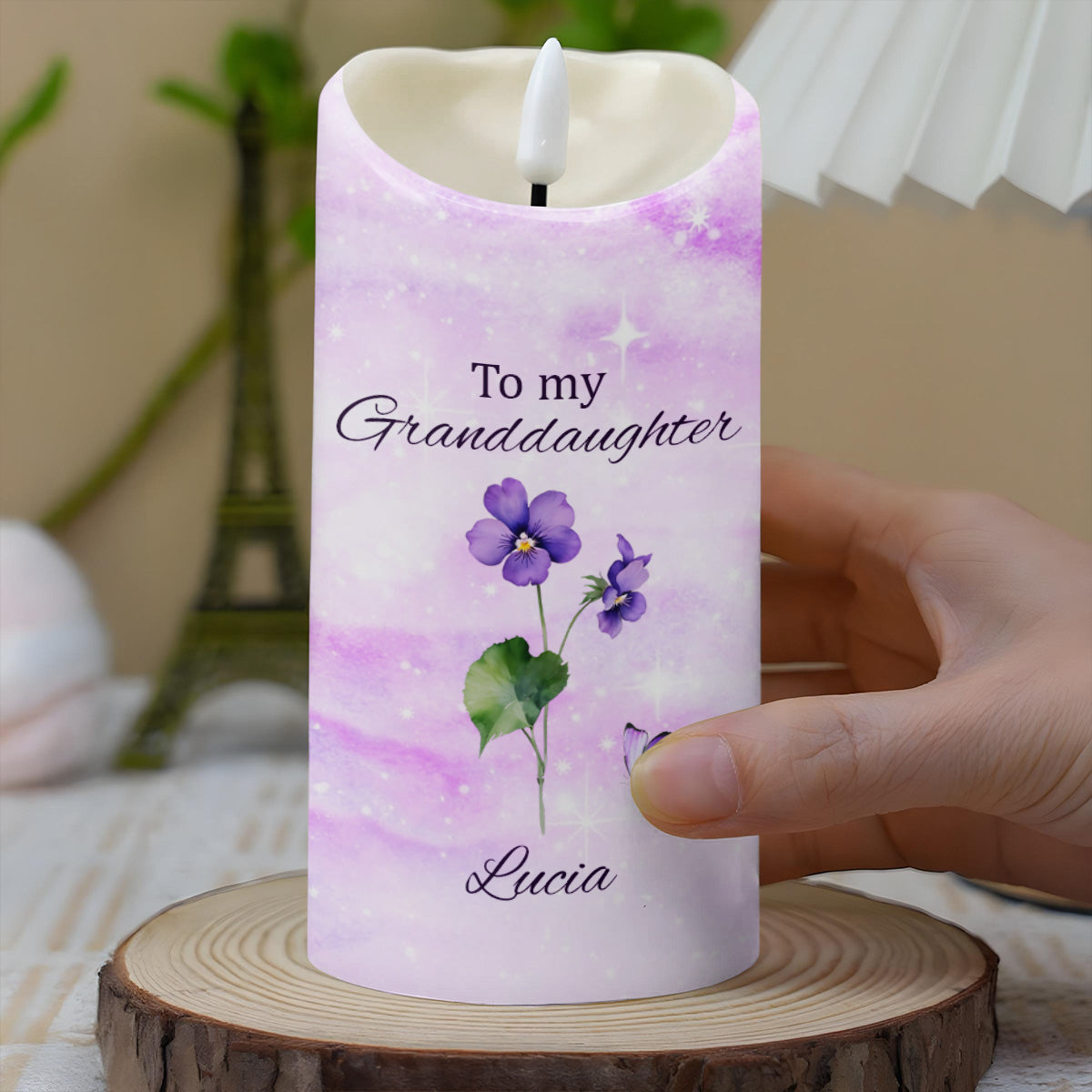 Para mi nieta: Sigue tus sueños con flores y mariposas - Vela LED personalizada - GDT362_LECA