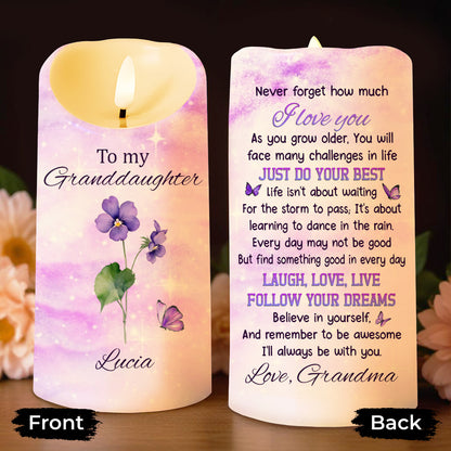 Para mi nieta: Sigue tus sueños con flores y mariposas - Vela LED personalizada - GDT362_LECA