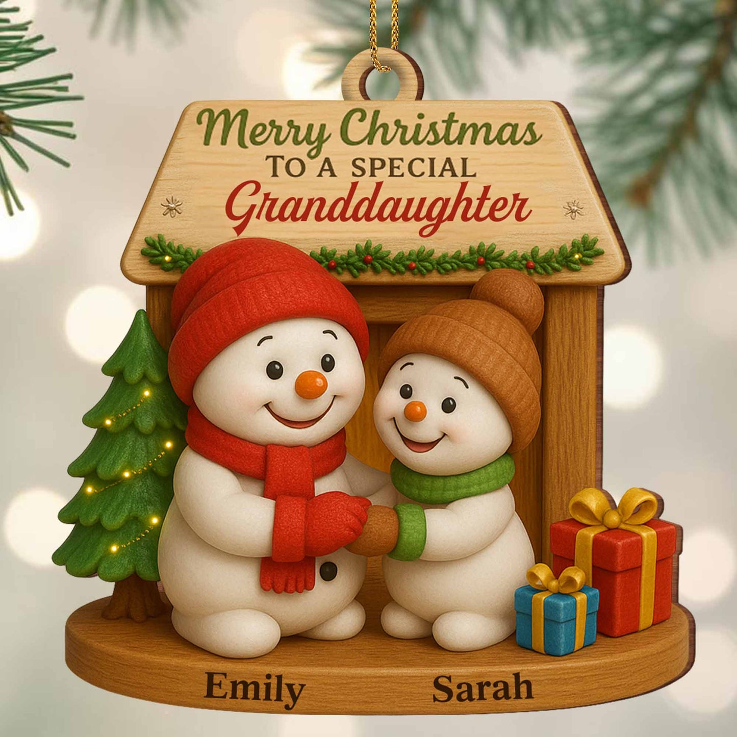 Feliz Navidad para un ser especial, muñecos de nieve y árbol de Navidad - Adorno de madera personalizado, forma personalizada - GDT362_WDO