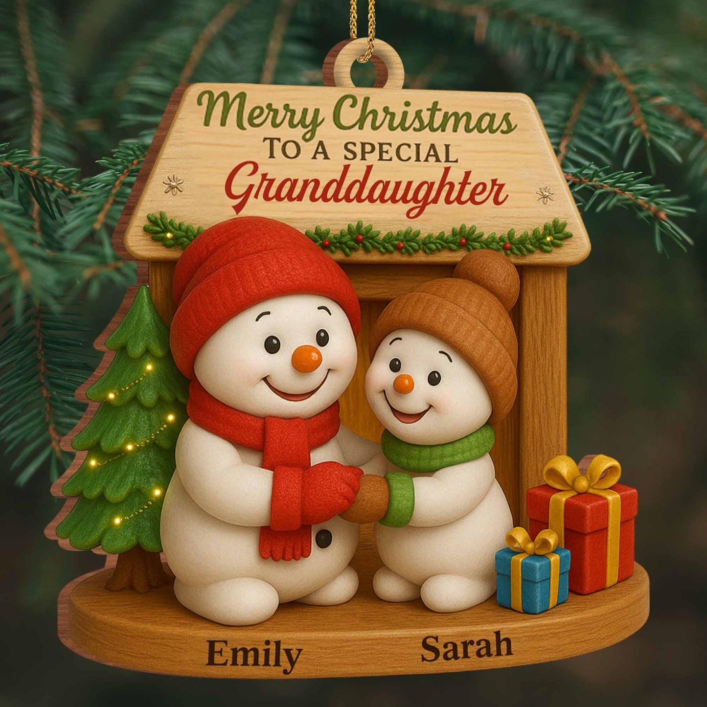 Feliz Navidad para un ser especial, muñecos de nieve y árbol de Navidad - Adorno de madera personalizado, forma personalizada - GDT362_WDO
