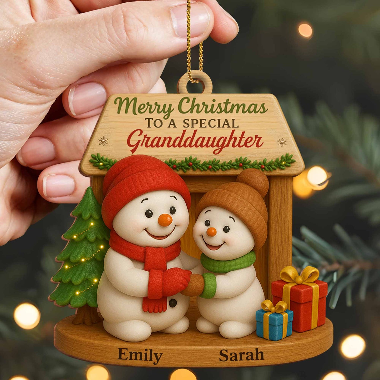 Feliz Navidad para un ser especial, muñecos de nieve y árbol de Navidad - Adorno de madera personalizado, forma personalizada - GDT362_WDO