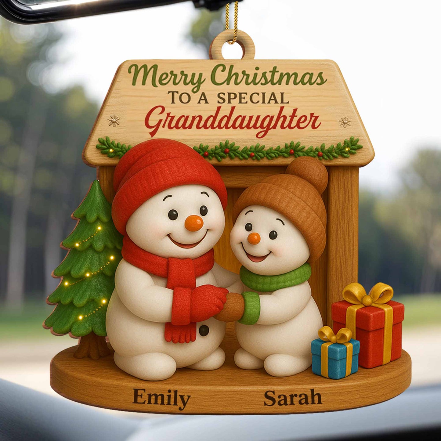 Feliz Navidad para un ser especial, muñecos de nieve y árbol de Navidad - Adorno de madera personalizado, forma personalizada - GDT362_WDO