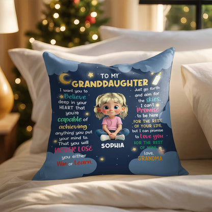 To My Granddaughter, Believe In Your Heart, Girl With Hearts And Rainbow - Personalized Custom Pillow, Insert Included - GDT370_PLW