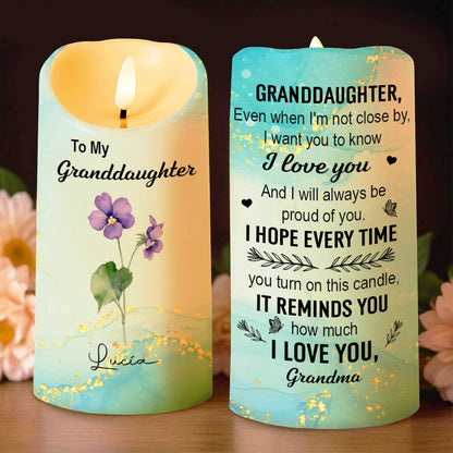 À ma petite-fille, Amour de grand-mère, Fleurs - Bougie LED personnalisée - GDT373_LECA
