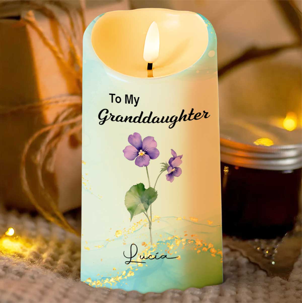 À ma petite-fille, Amour de grand-mère, Fleurs - Bougie LED personnalisée - GDT373_LECA