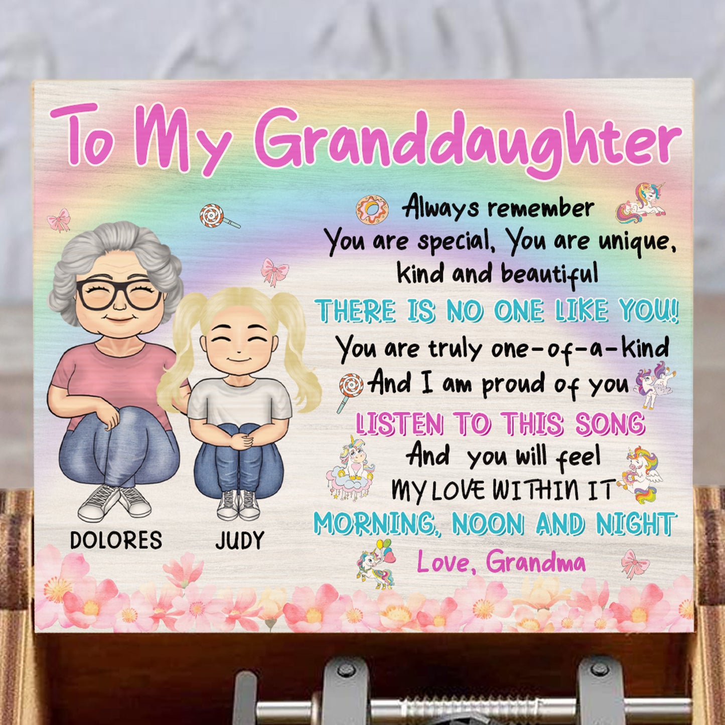 To My Granddaughter, Grandmother and Granddaughter Love - Custom Music Box With "You Are My Sunshine" Tune - GDT373_MZB