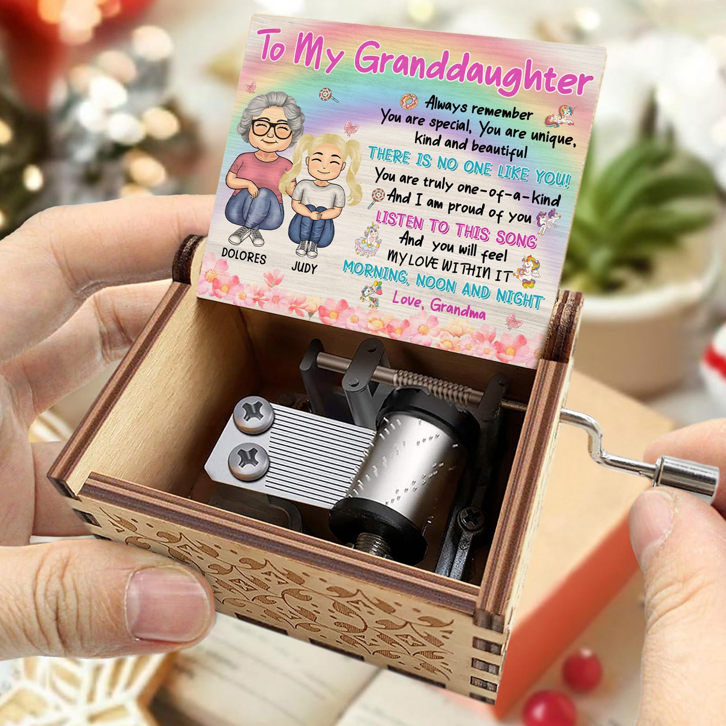 To My Granddaughter, Grandmother and Granddaughter Love - Custom Music Box With "You Are My Sunshine" Tune - GDT373_MZB
