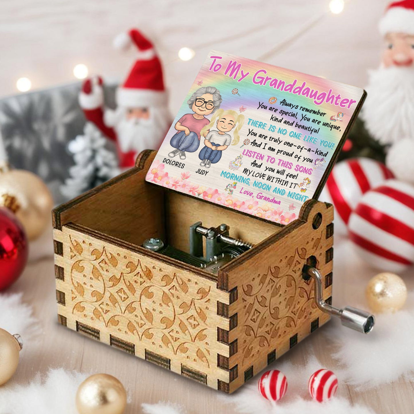 To My Granddaughter, Grandmother and Granddaughter Love - Custom Music Box With "You Are My Sunshine" Tune - GDT373_MZB