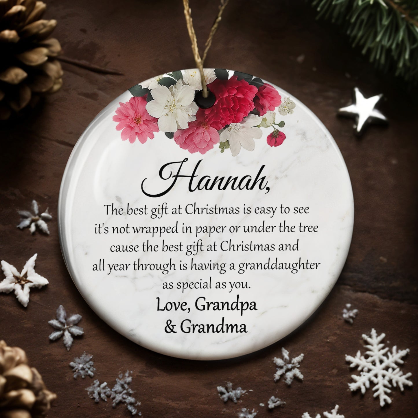 Le meilleur cadeau de Noël – Décoration personnalisée en céramique de forme ronde – GDT375_RCE