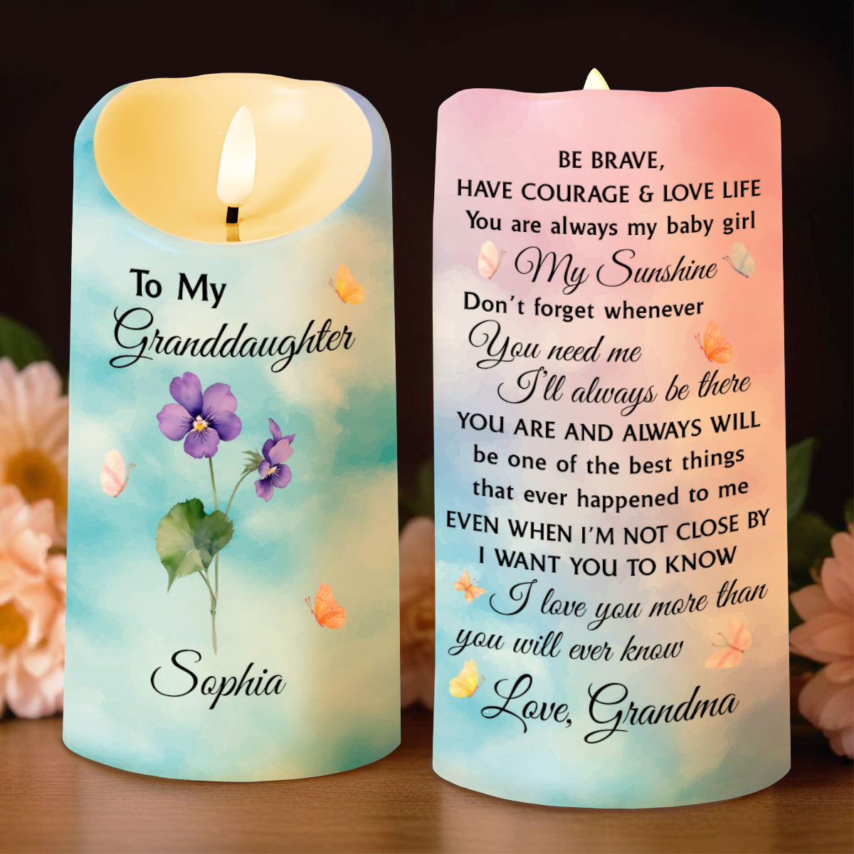 Para mi nieta: Sé valiente, ten coraje y ama la vida - Vela LED personalizada - GDT380_LECA