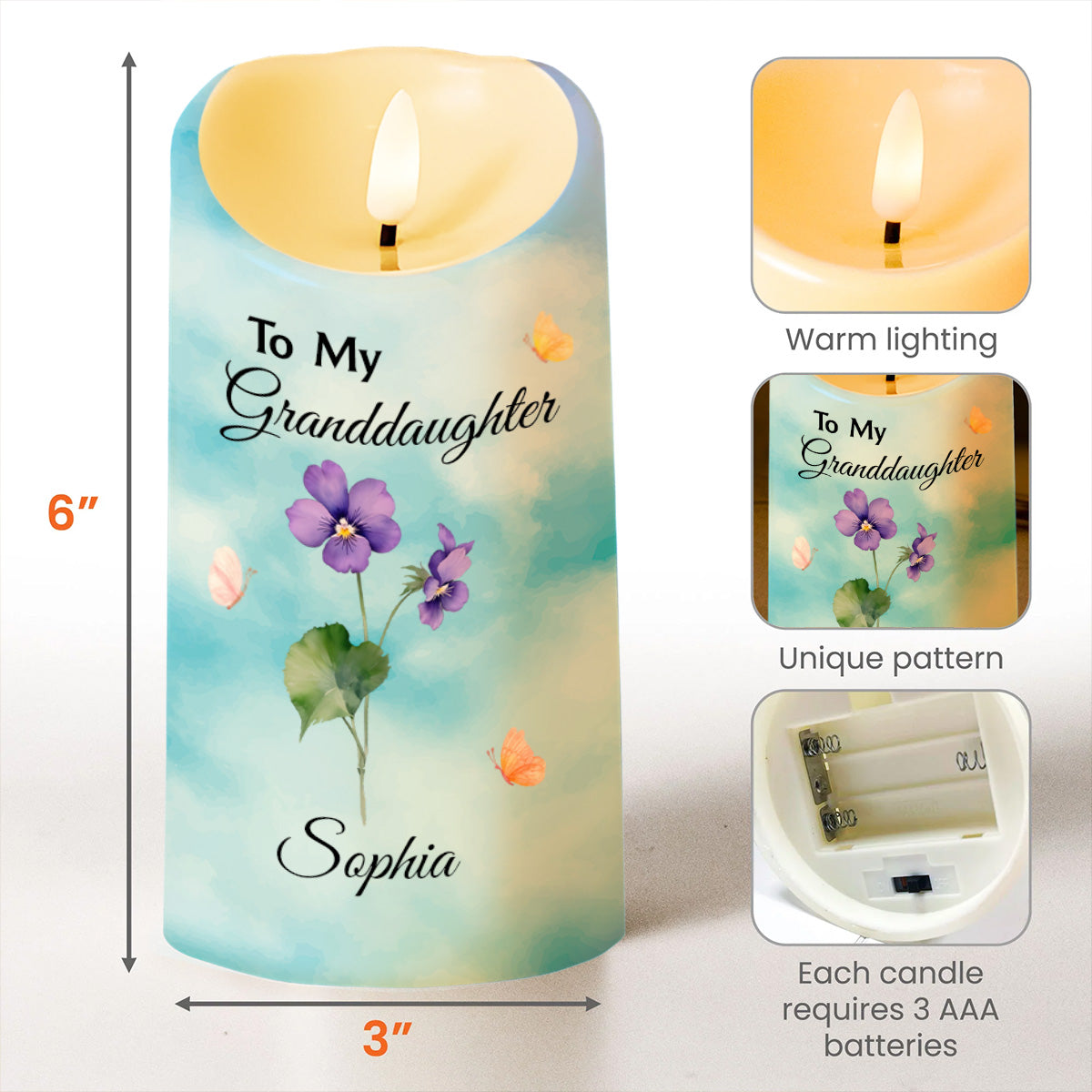 Para mi nieta: Sé valiente, ten coraje y ama la vida - Vela LED personalizada - GDT380_LECA