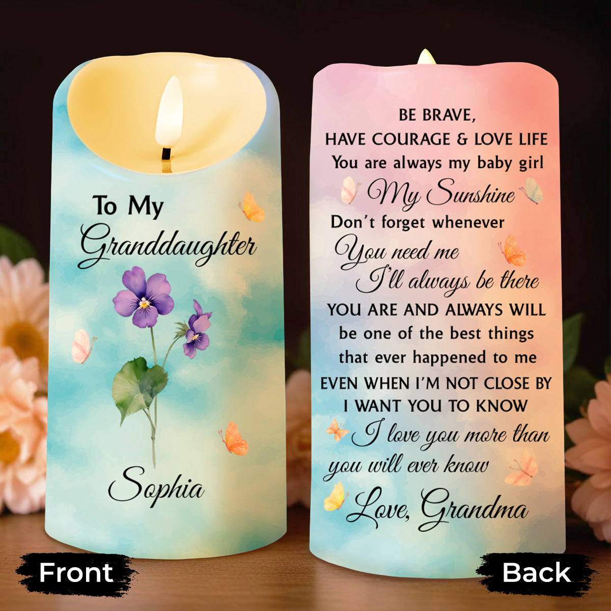 Para mi nieta: Sé valiente, ten coraje y ama la vida - Vela LED personalizada - GDT380_LECA