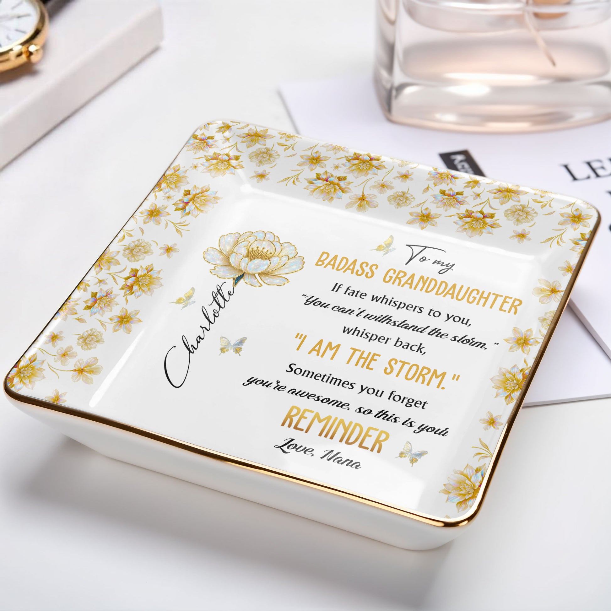 To My Badass Granddaughter, Flowers And Butterflies Reminder