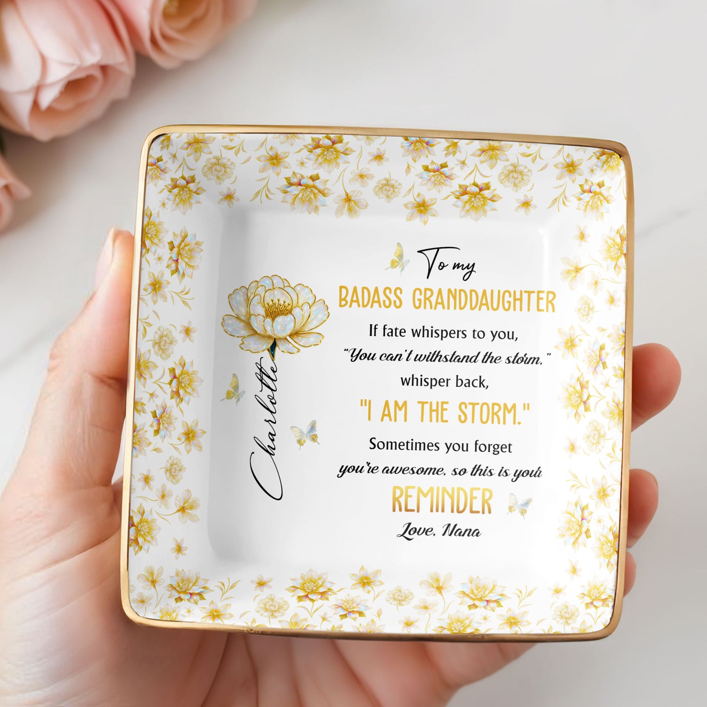 To My Badass Granddaughter, Flowers And Butterflies Reminder