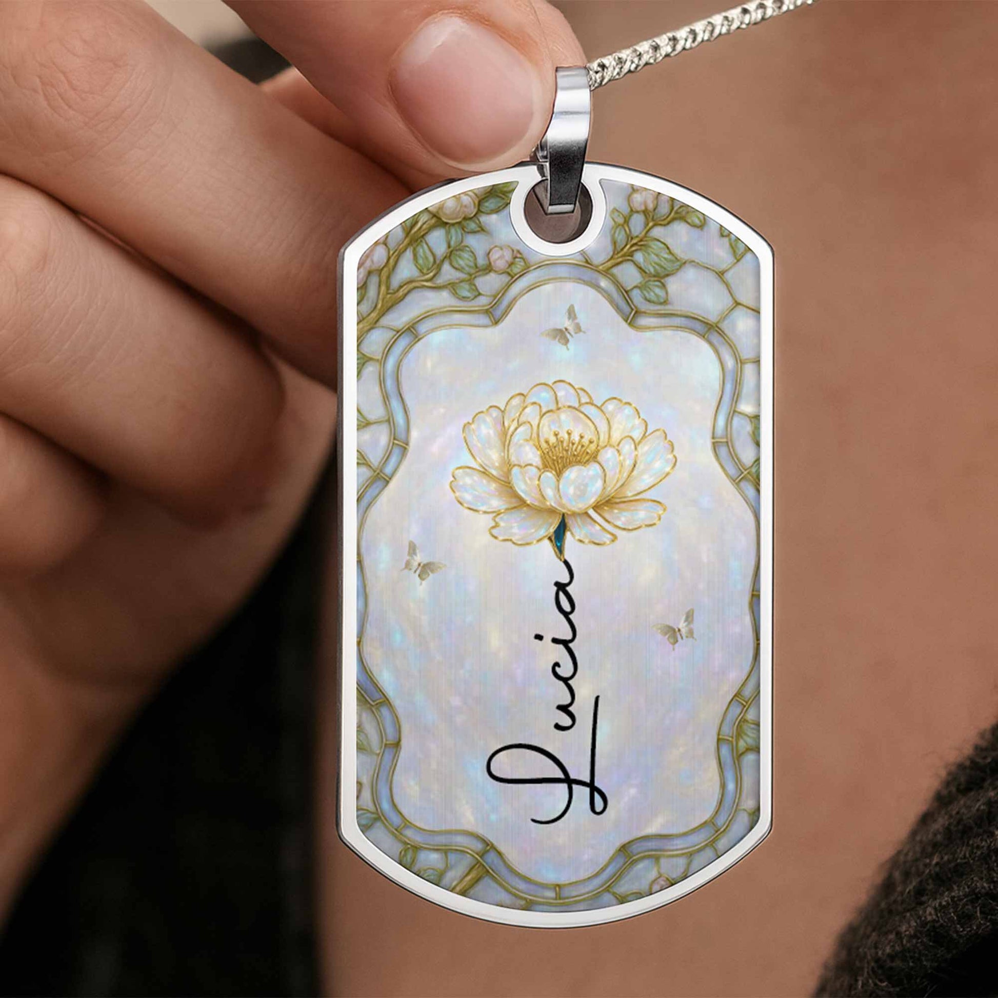 Beautiful Floral Design on Personalized Tag