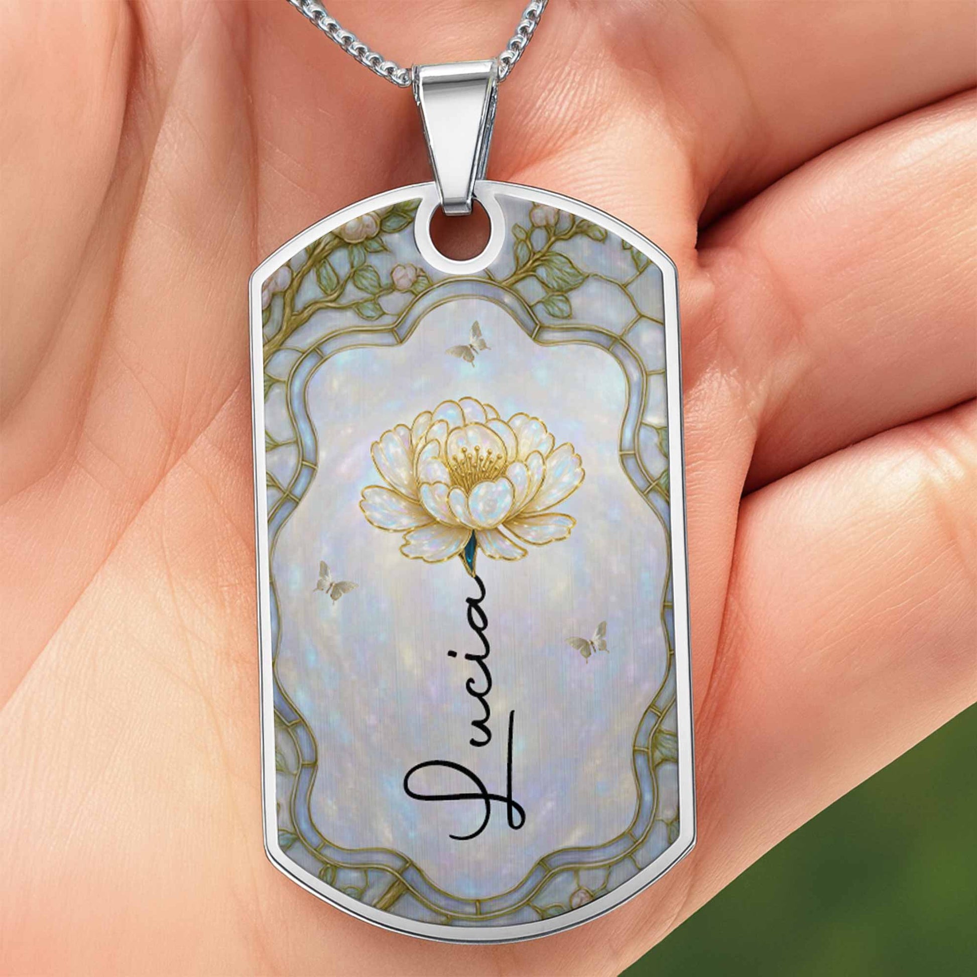 Beautiful Floral Design on Personalized Tag