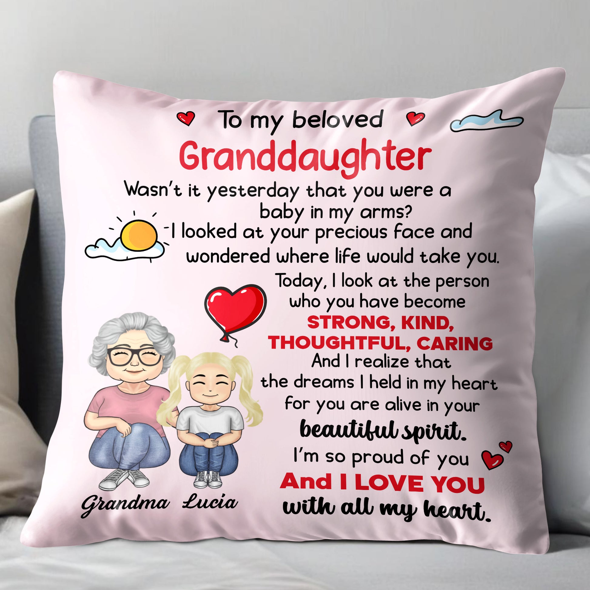 To My Beloved Granddaughter, Sun, Clouds, Hearts