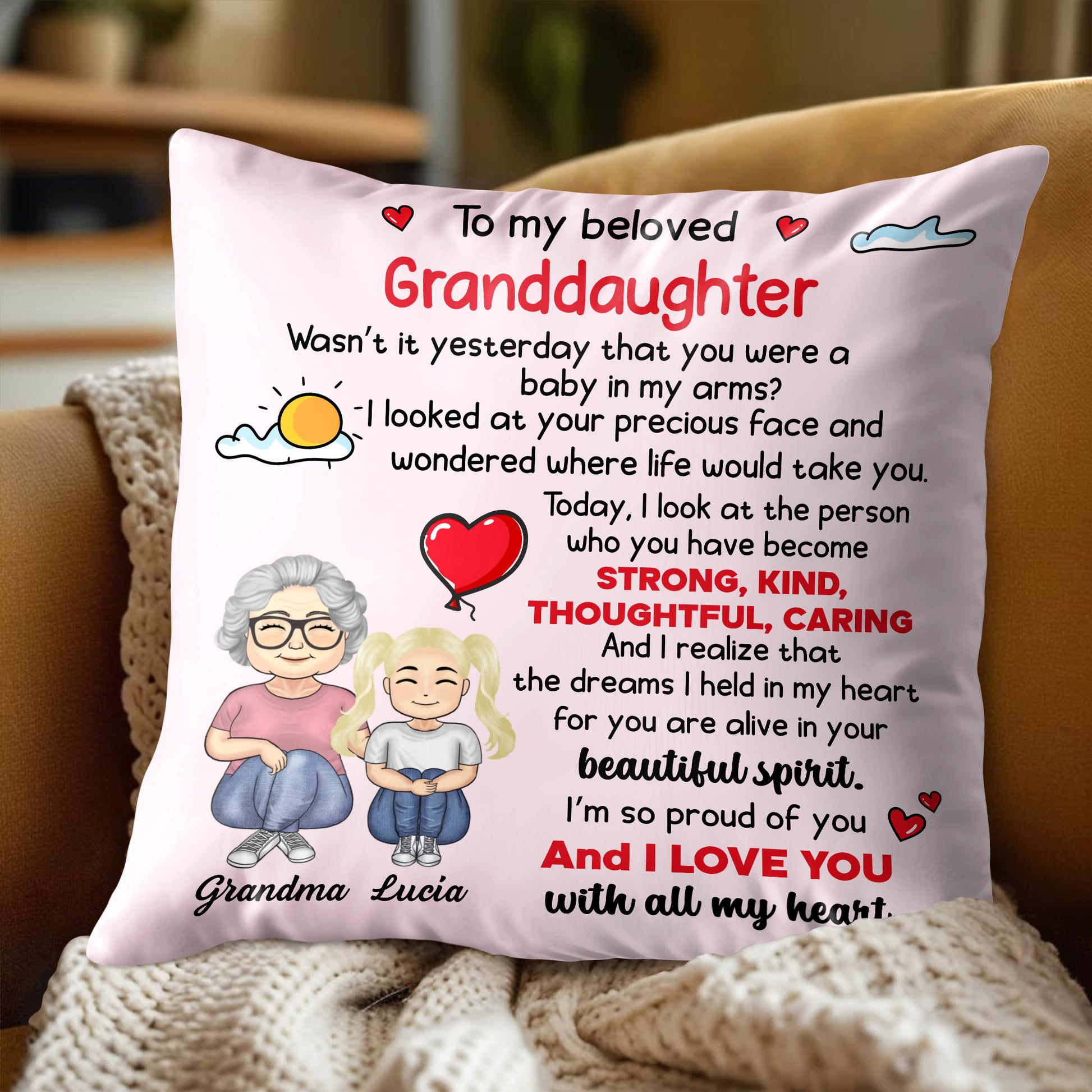 To My Beloved Granddaughter, Sun, Clouds, Hearts