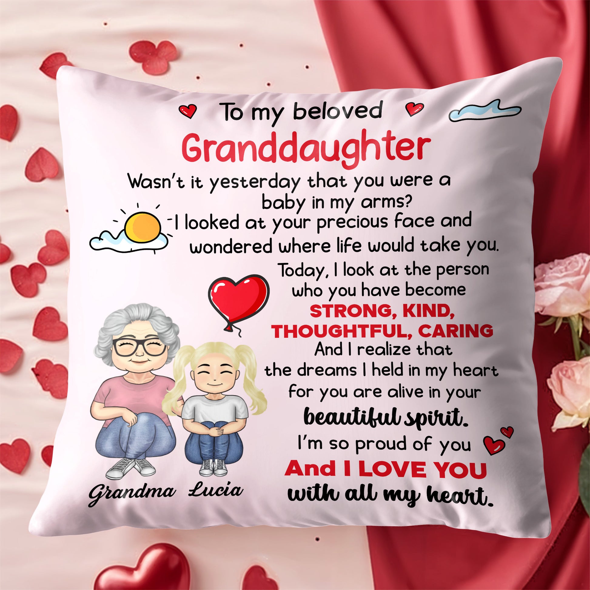 To My Beloved Granddaughter, Sun, Clouds, Hearts