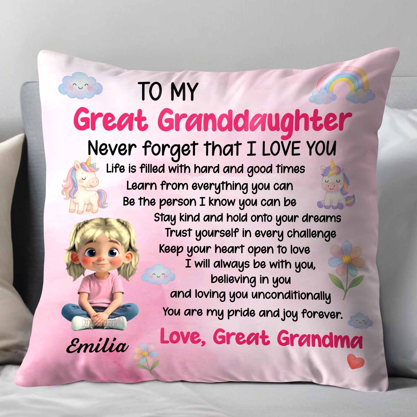 To My Great Granddaughter, Trust Yourself - Personalized Custom Pillow, Insert Included - GDT386_PLW