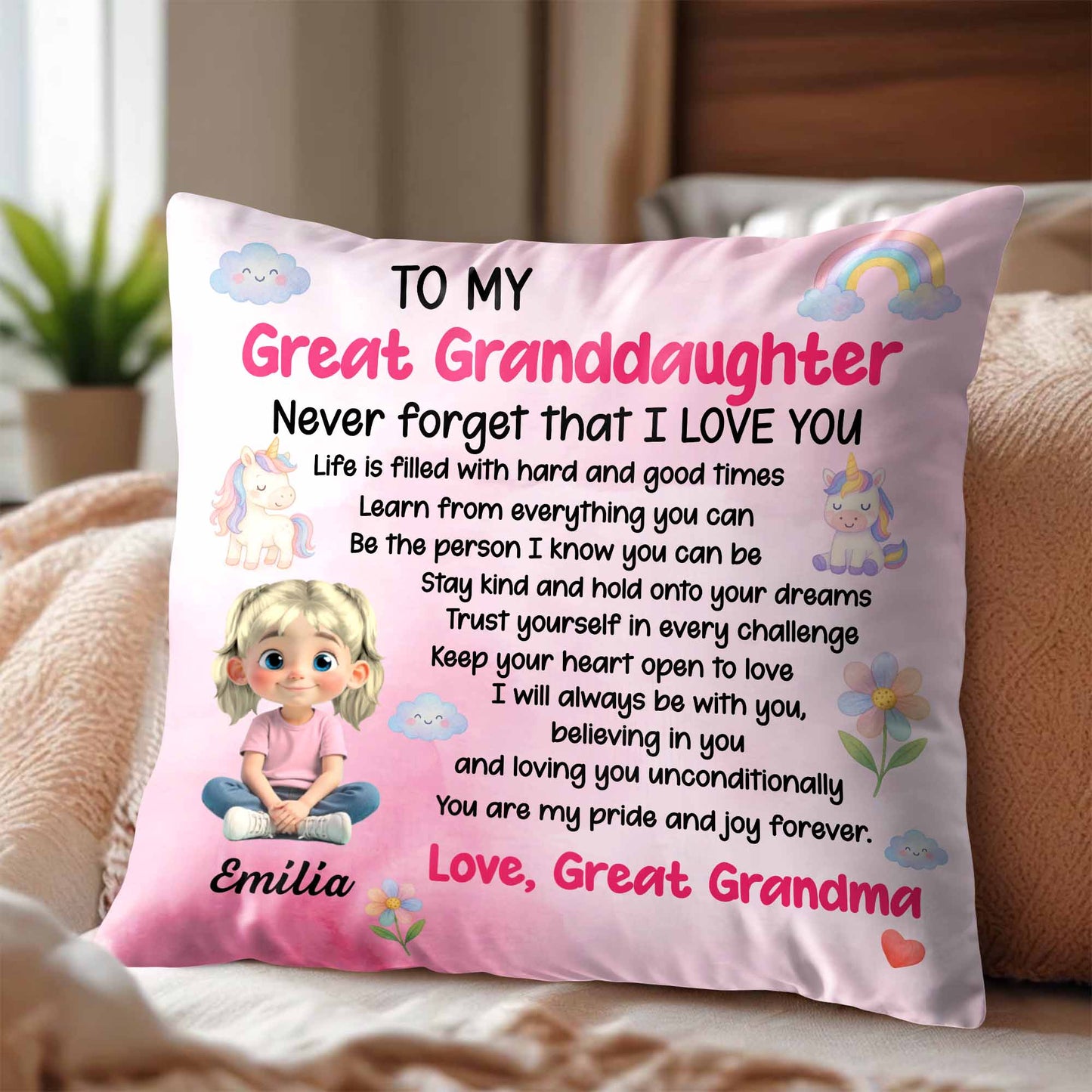 To My Great Granddaughter, Trust Yourself - Personalized Custom Pillow, Insert Included - GDT386_PLW